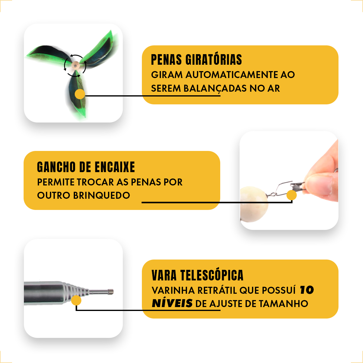 Varinha Para Gato Com Pena Natural Corda Aço  — foto 5
