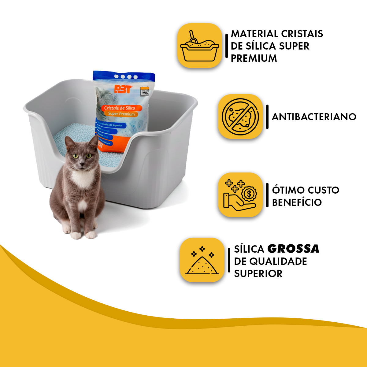 Areia Sanitária de Gato Cristais Sílica GROSSA 1,6kg P3T — foto 5