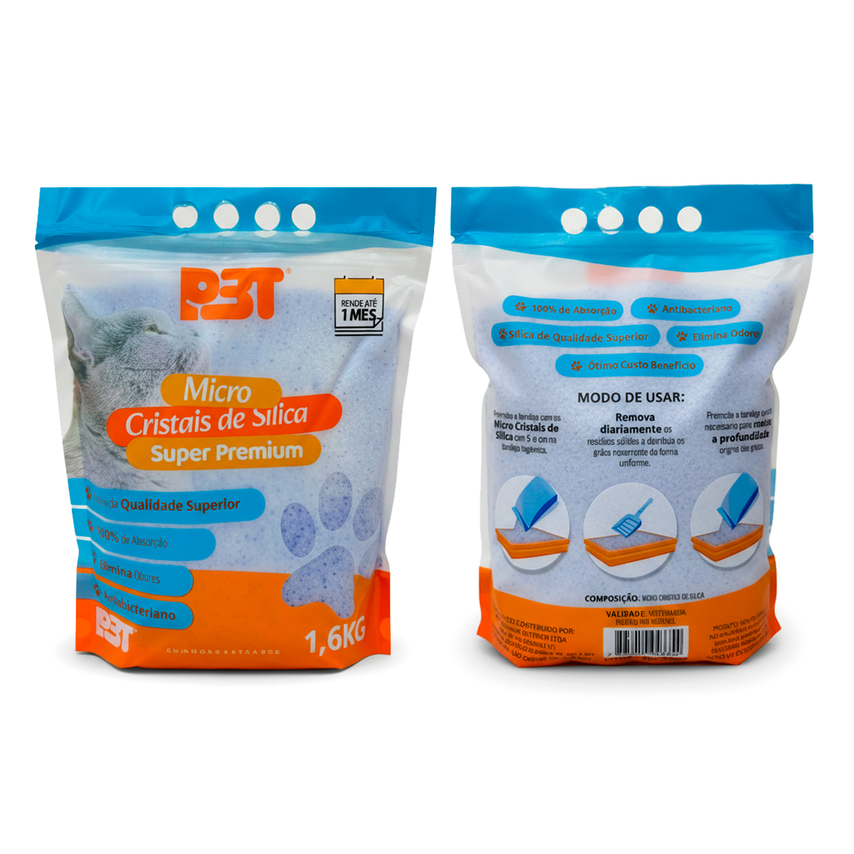 Areia Sanitária de Gato Micro Cristais Sílica FINA 1,6kg P3T — foto 2