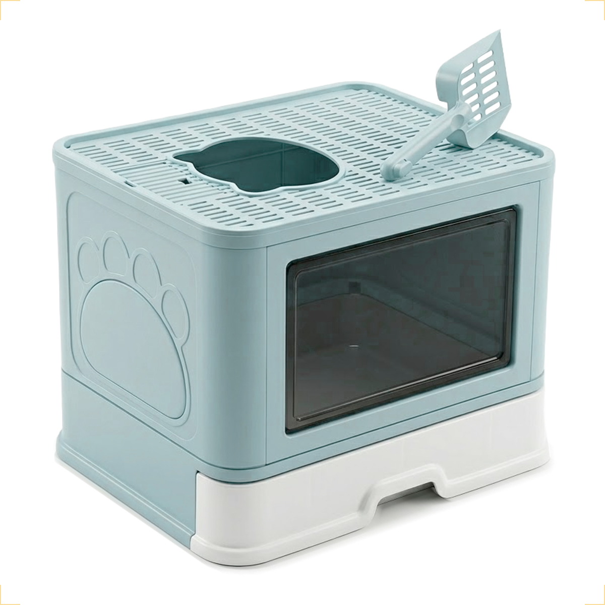 Banheiro Gato Fechado  Anti-odor + Pá + Coçadinha Luxo - Azul