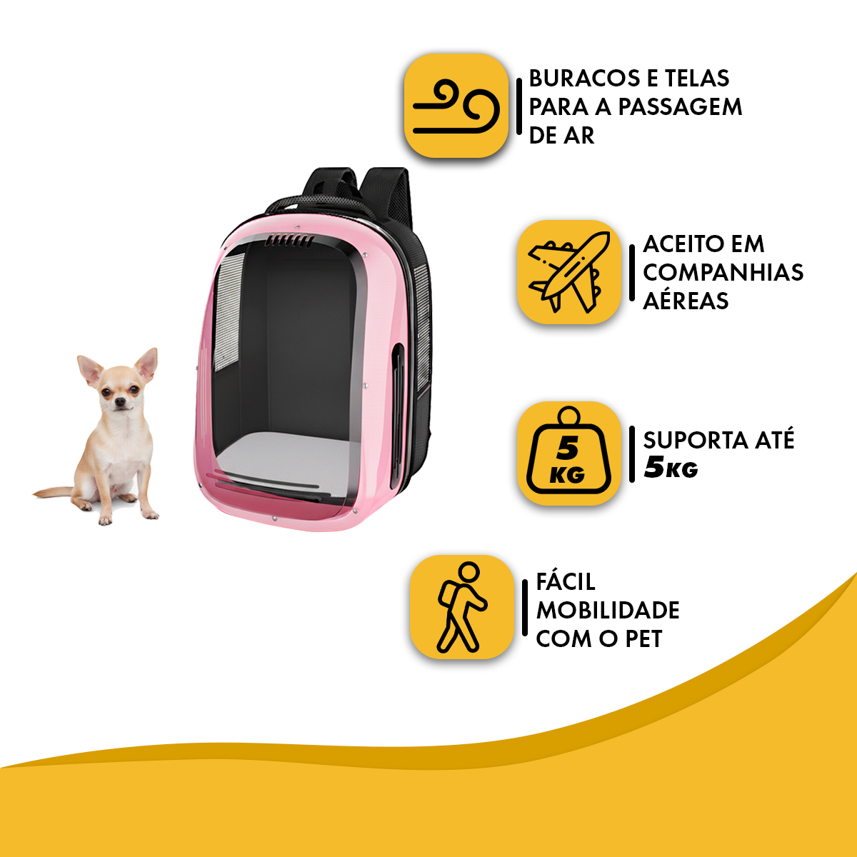 Mochila Pet Panorâmica Visor  Pet até 5 kg - Rosa — foto 5