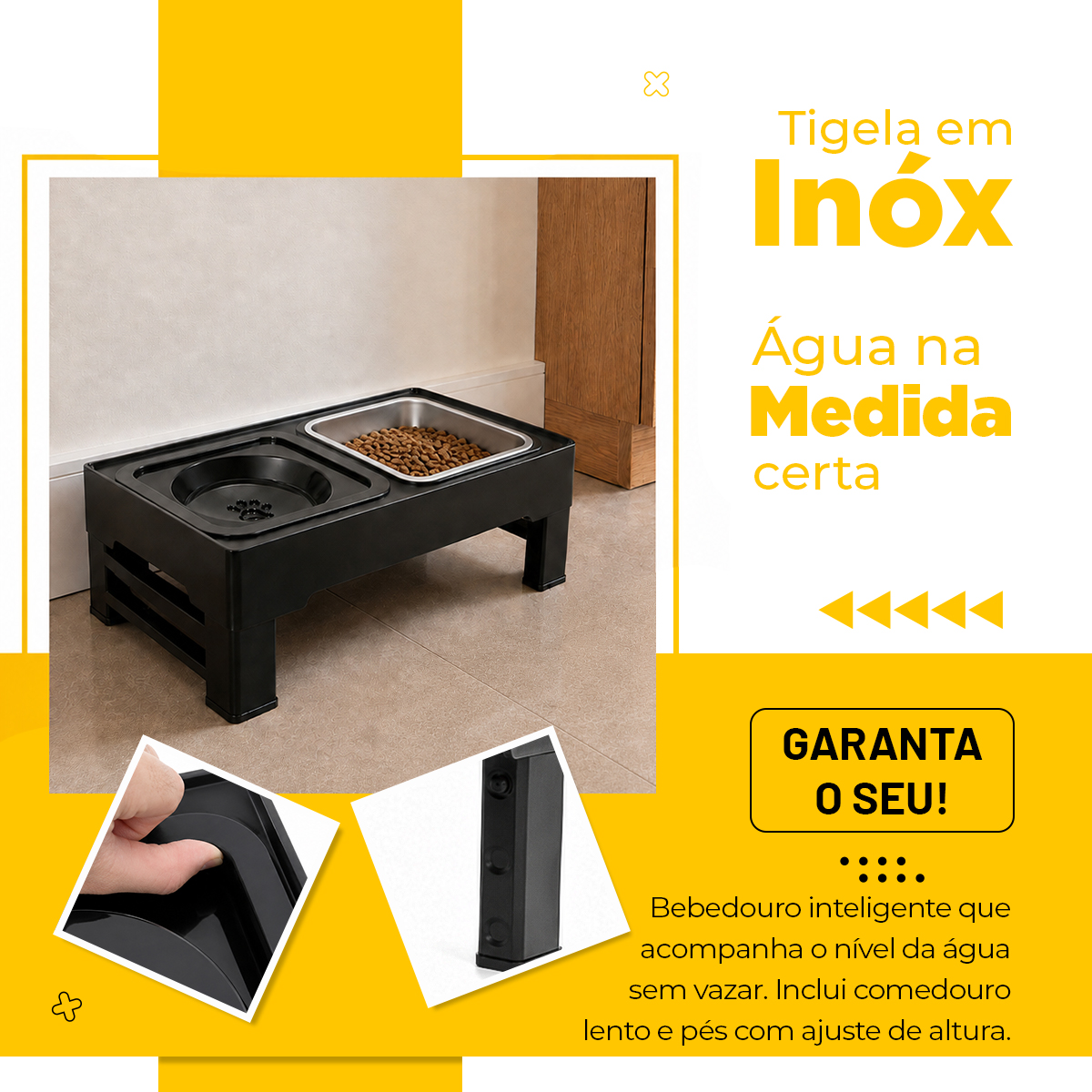 Comedouro e Bebedouro Elevado Cães e Gatos - Inox — foto 5