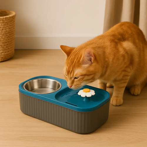 Bebedouro Elevado Gato Fonte Agua Automática 3 Litros Inox  - Azul — foto 7