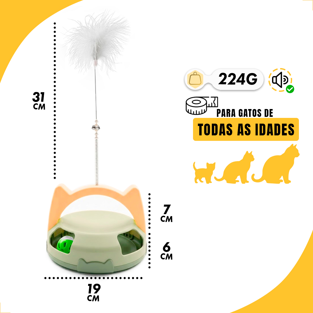 Brinquedo Interativo para Gatos com Guizo e Bolinha - Verde — foto 2