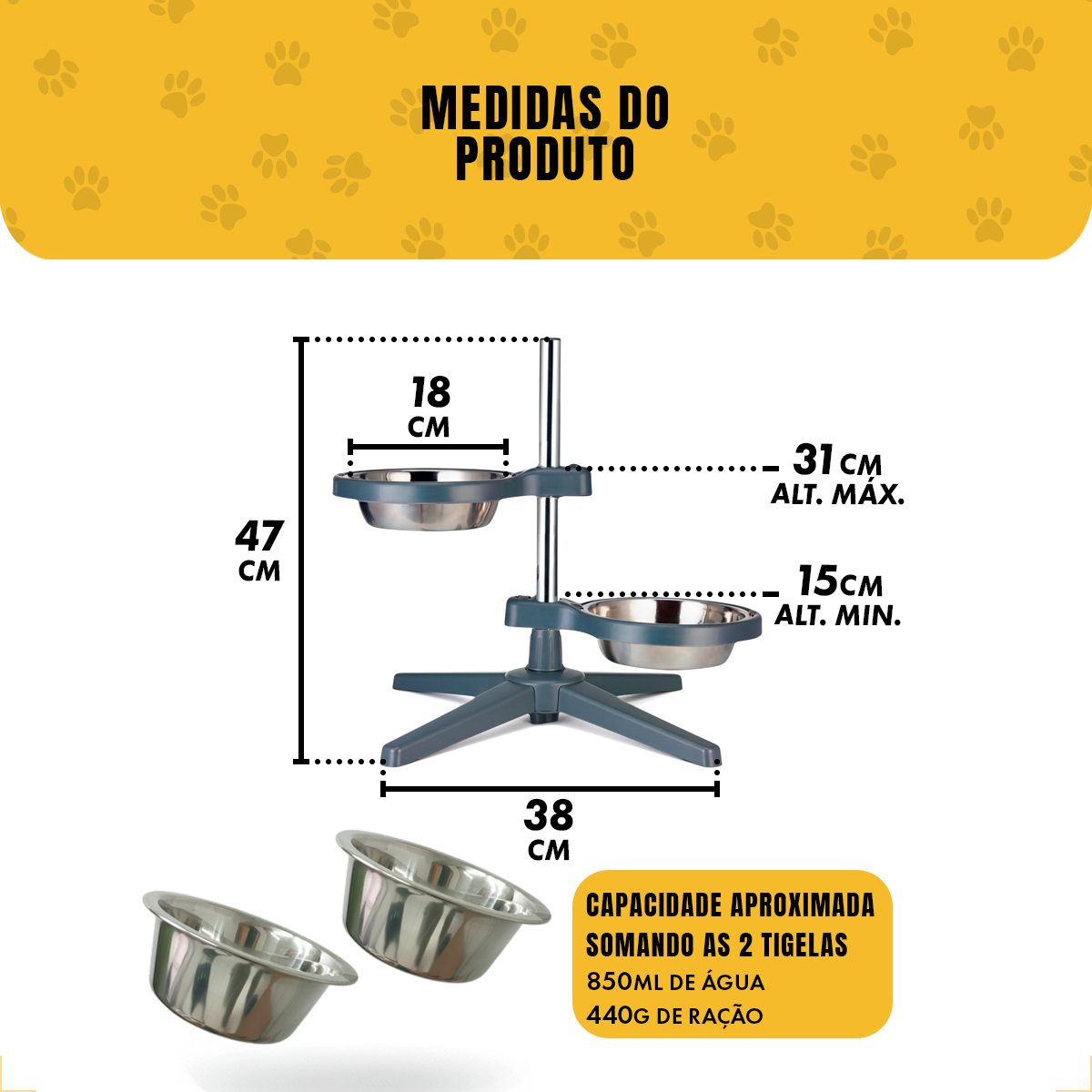 Comedouro E Bebedouro Elevado ajustável Confortável Cães E Gatos G — foto 2