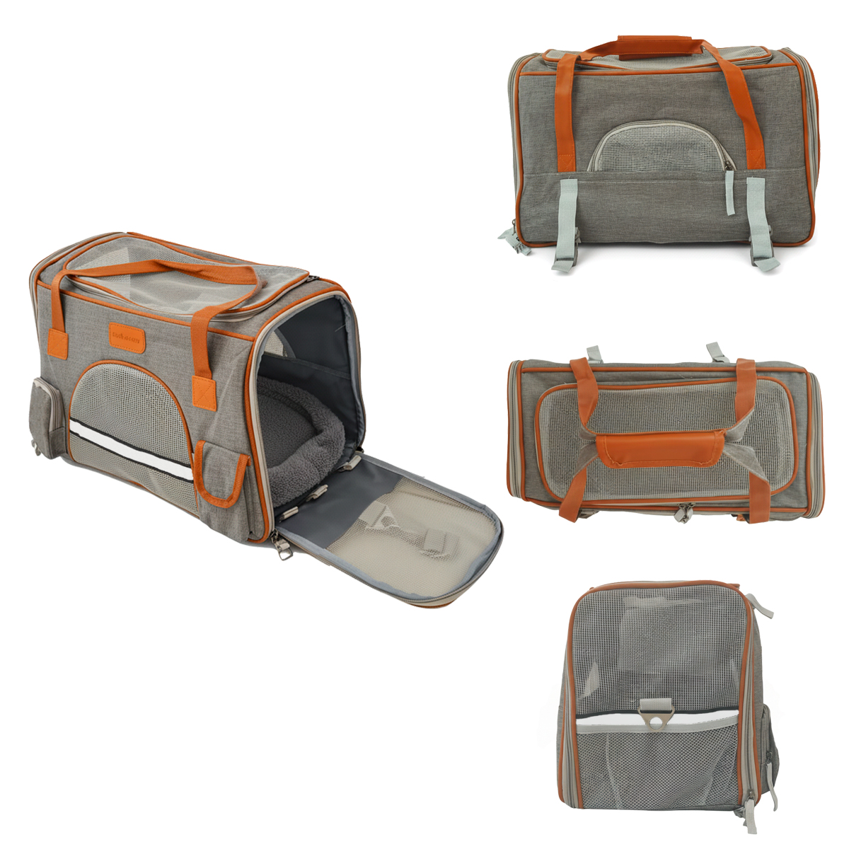 Bolsa Transporte Luxo Pet Viagem Passeio Aéreo Cães Gatos 8kg - Cinza Claro — foto 7
