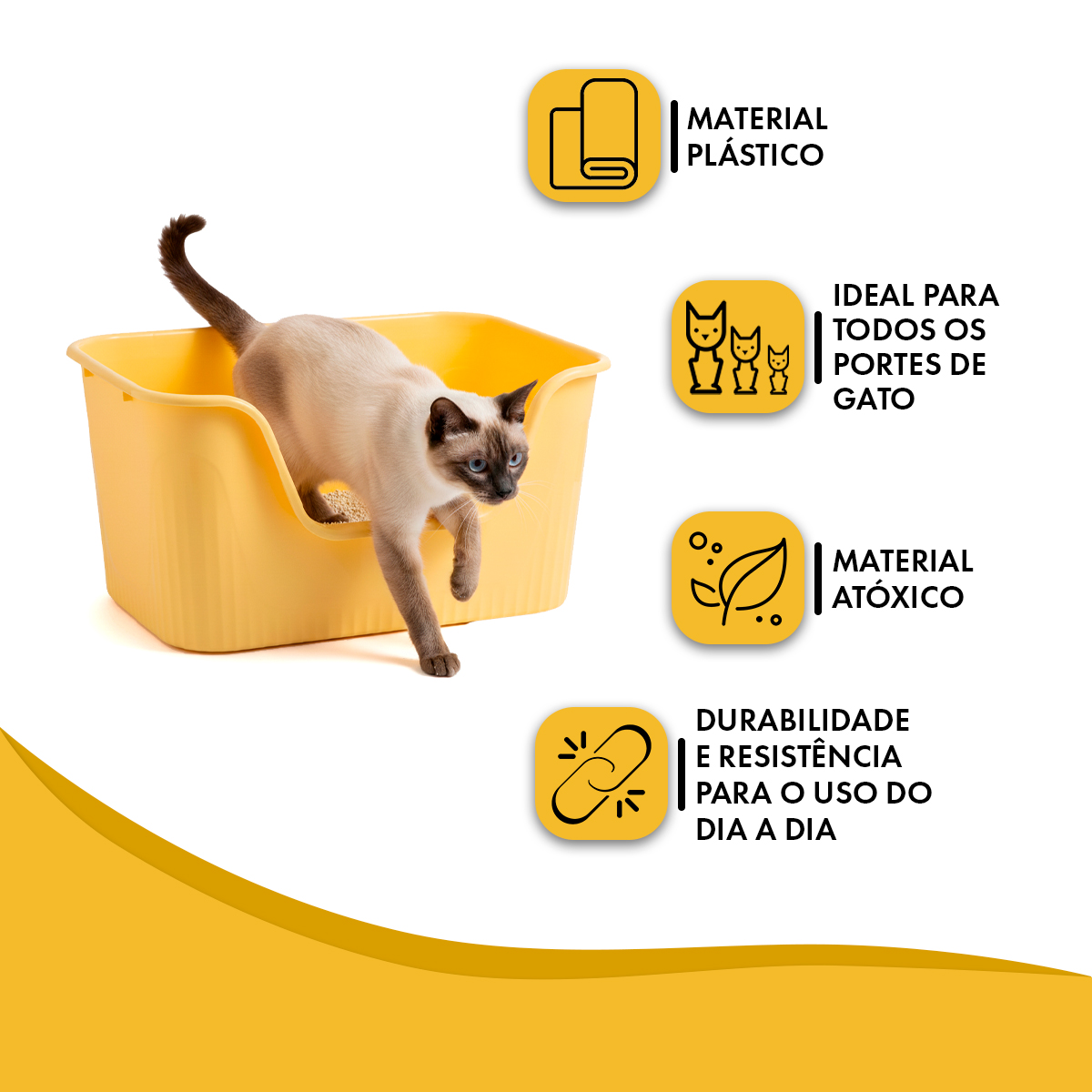 Caixa de Areia  Banheiro de Gato Grande 78x48x33 ANIMAUX - Amarelo — foto 3