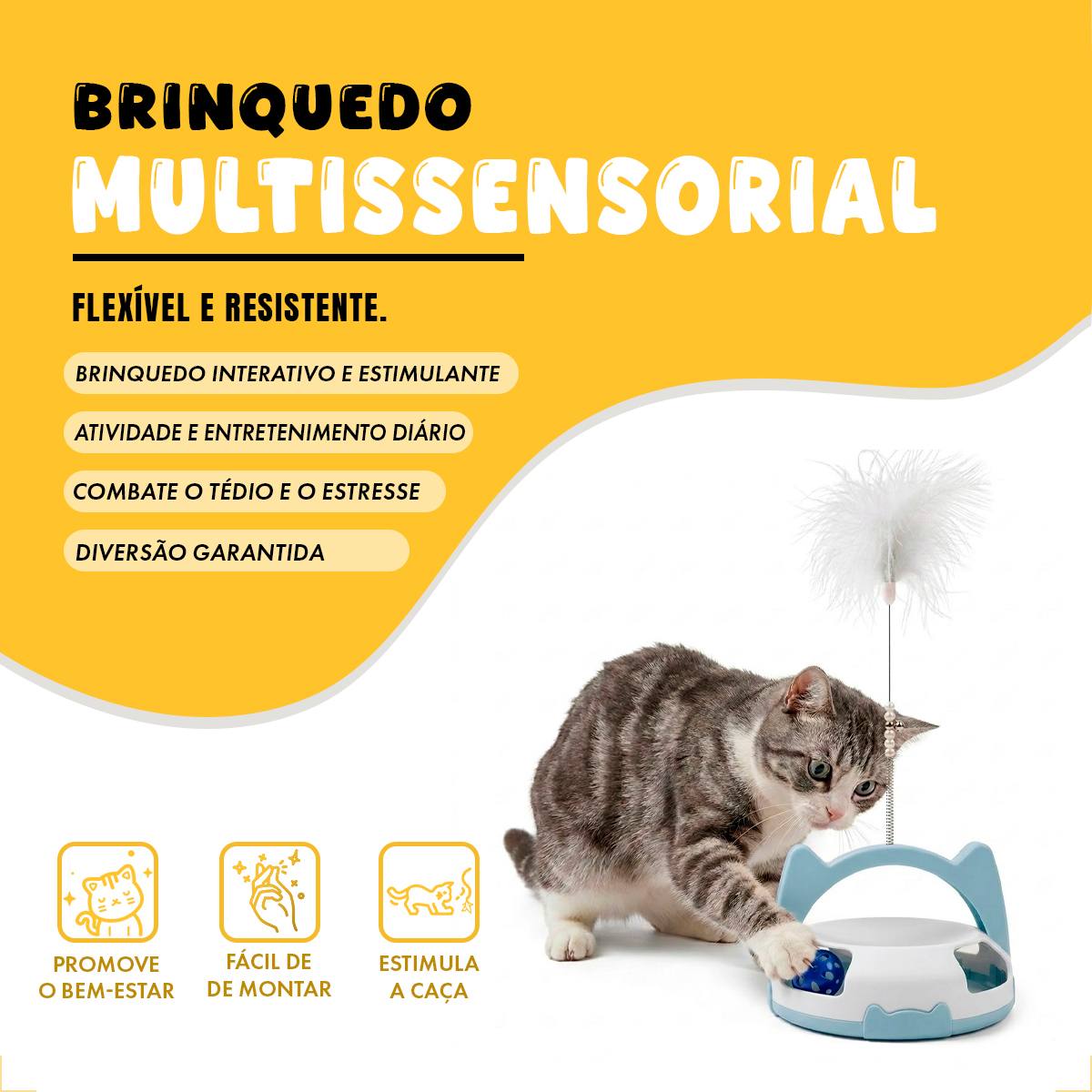 Brinquedo Interativo para Gatos com Guizo e Bolinha - Branco — foto 4