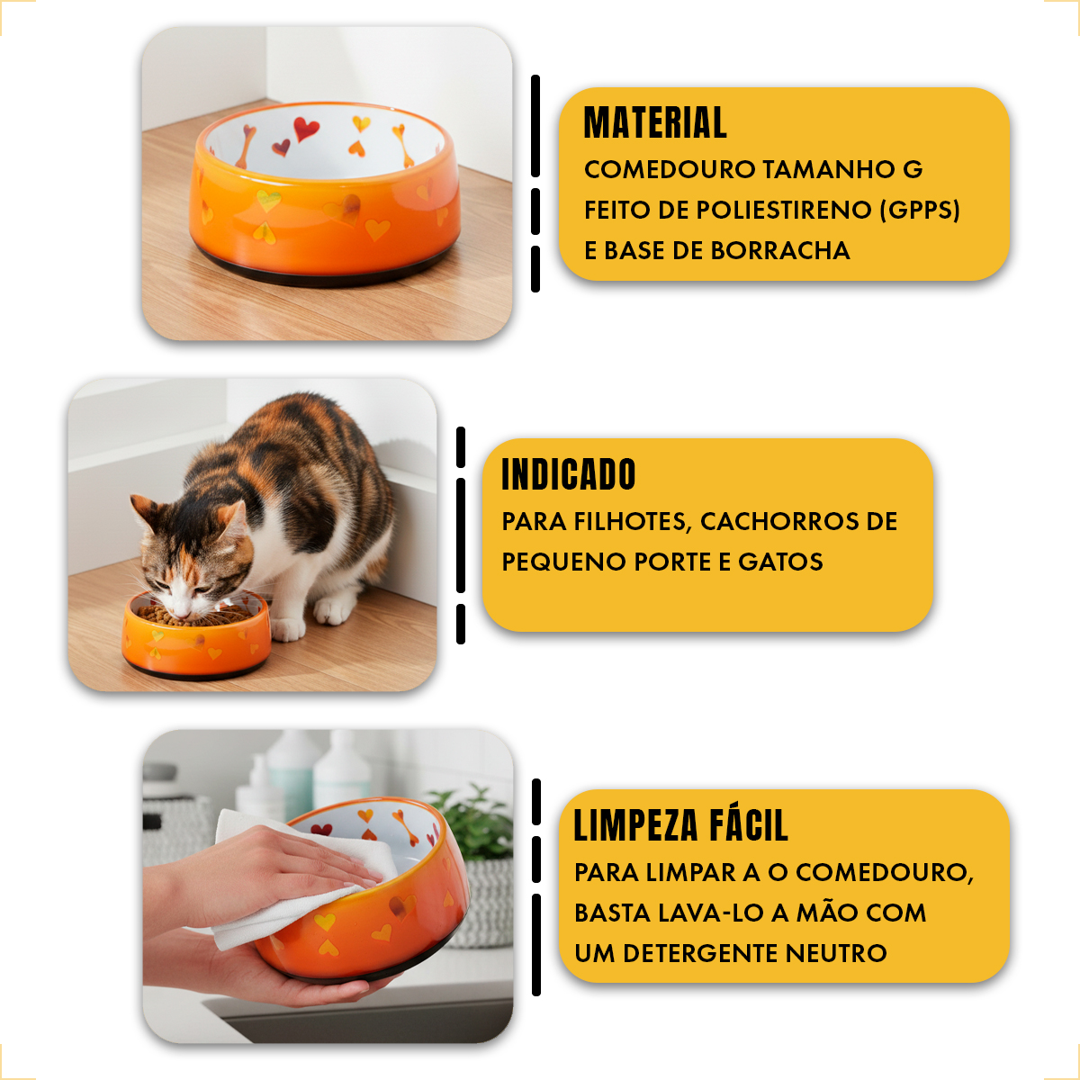 Tigela de Alimentação Comedouro Pet  Acrílico - M 550ml - LARANJA — foto 3