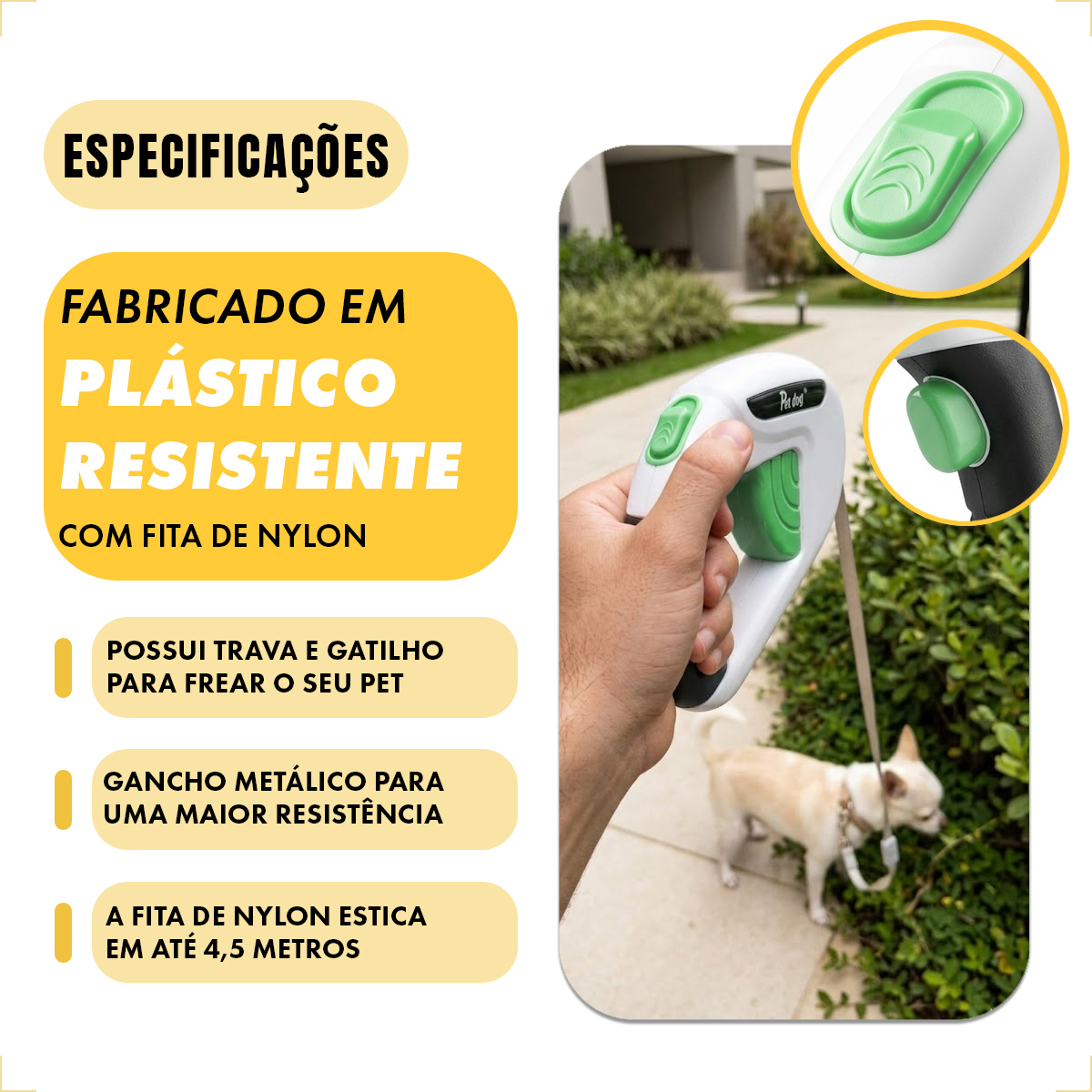 Guia Retrátil P/ Coleira Passeio Cães 5m Retangular #2 - Verde — foto 6