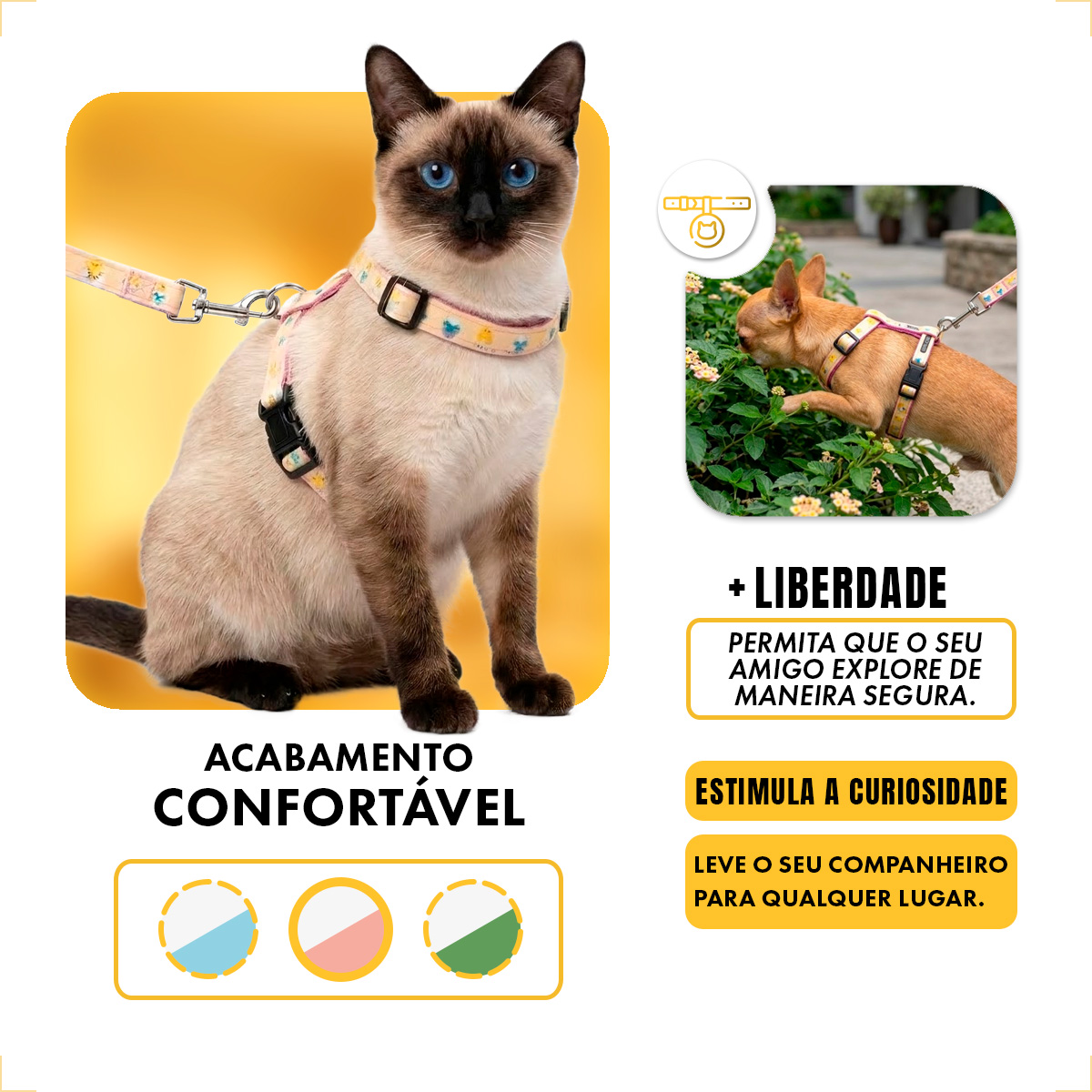 Coleira Peitoral Gatos Com Guia Conforto - Bege — foto 7