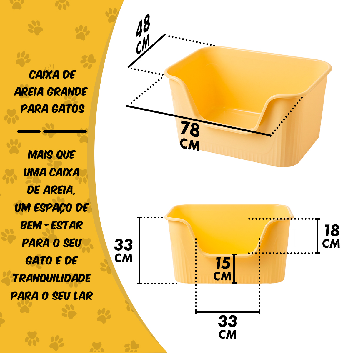 Caixa de Areia  Banheiro de Gato Grande 78x48x33 ANIMAUX - Amarelo — foto 2