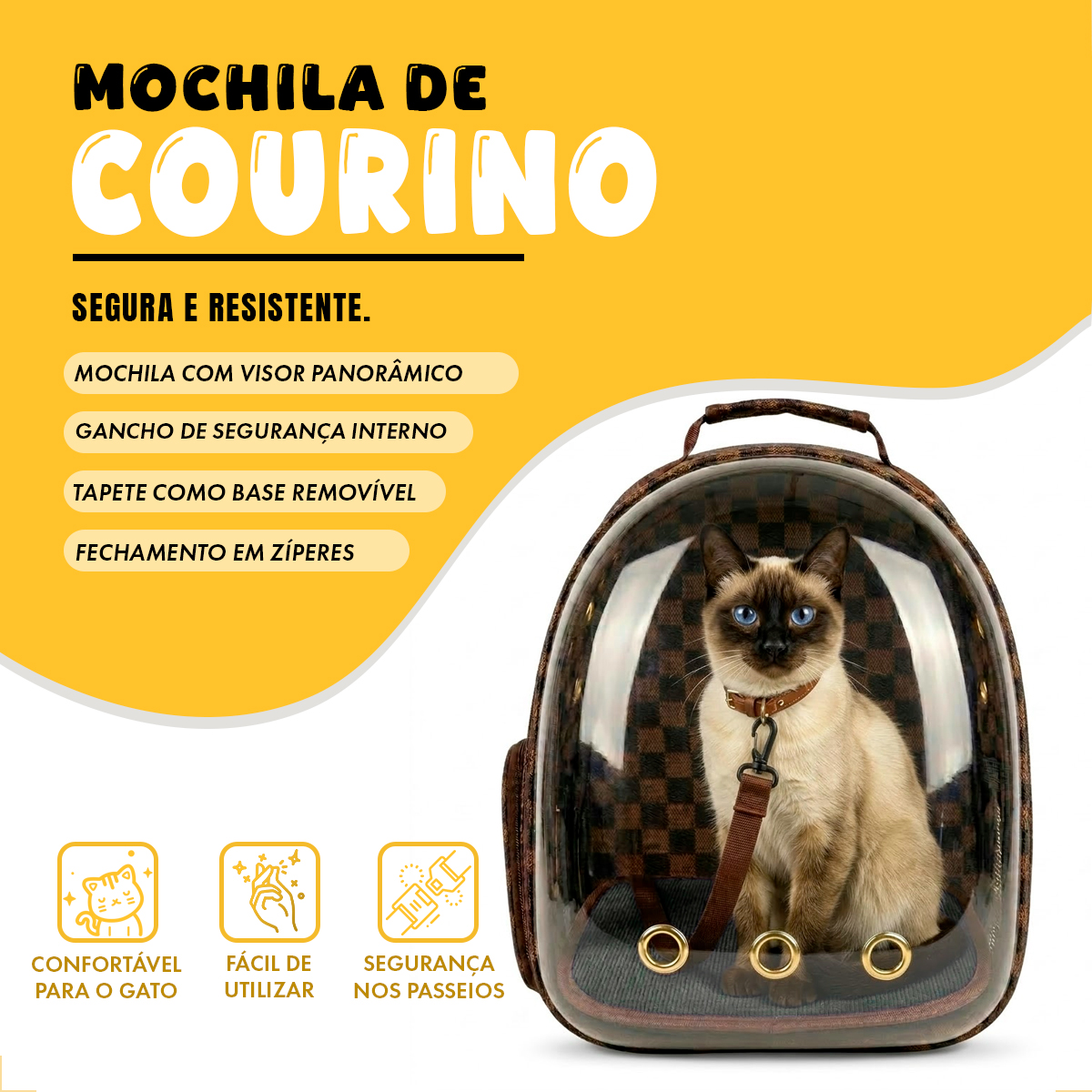Bolsa Mochila Visor Astronauta Cães Gatos LV 42cm - Marrom — foto 4