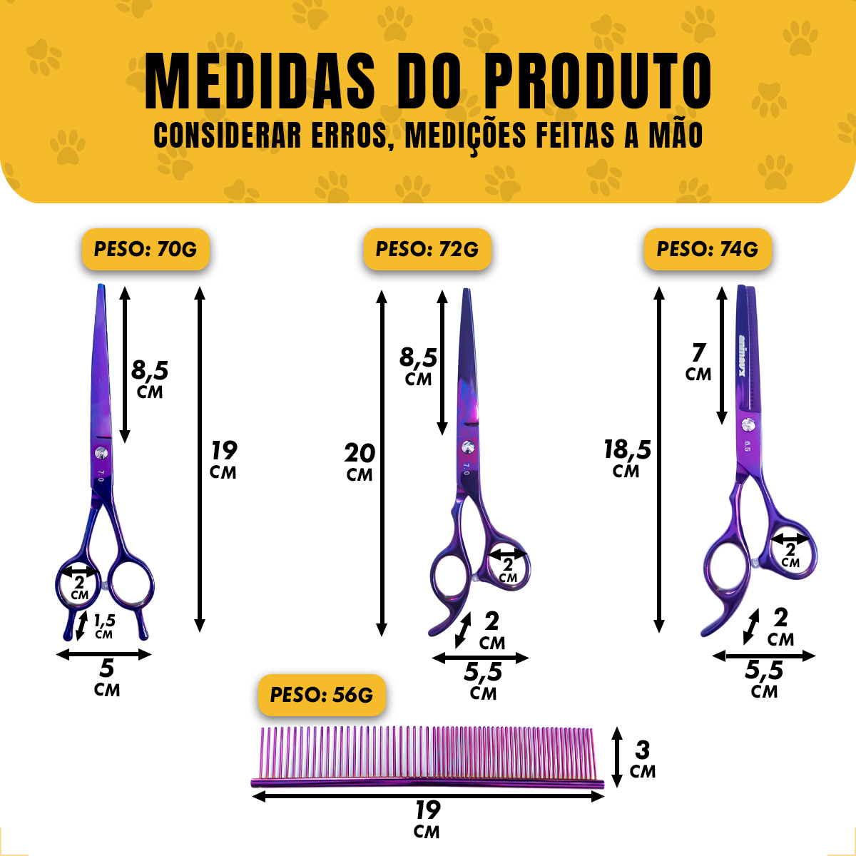 Kit 3 Tesouras Banho Tosa 7 Polegadas (4 Peças) - ANIMAUX - Roxa — foto 3