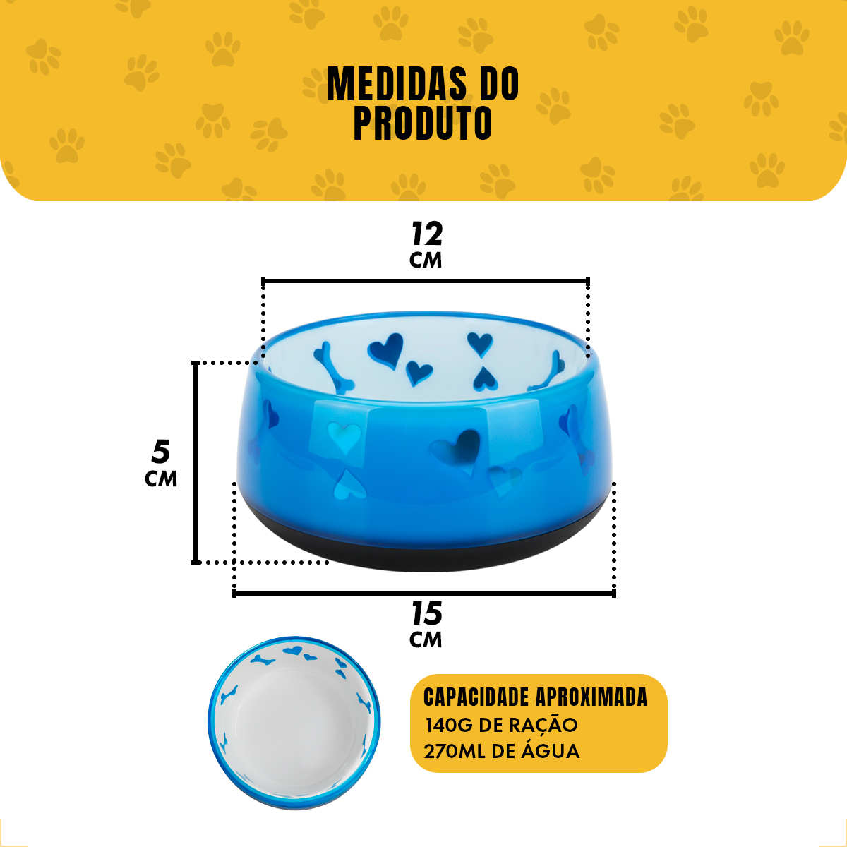 Tigela de Alimentação Comedouro Pet  Acrílico - M 550ml - AZUL — foto 3