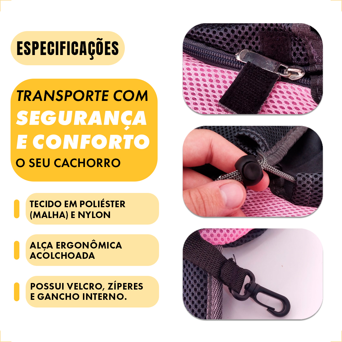 Bolsa Transporte Animais P Porte Cãe e Gato - Rosa G — foto 5