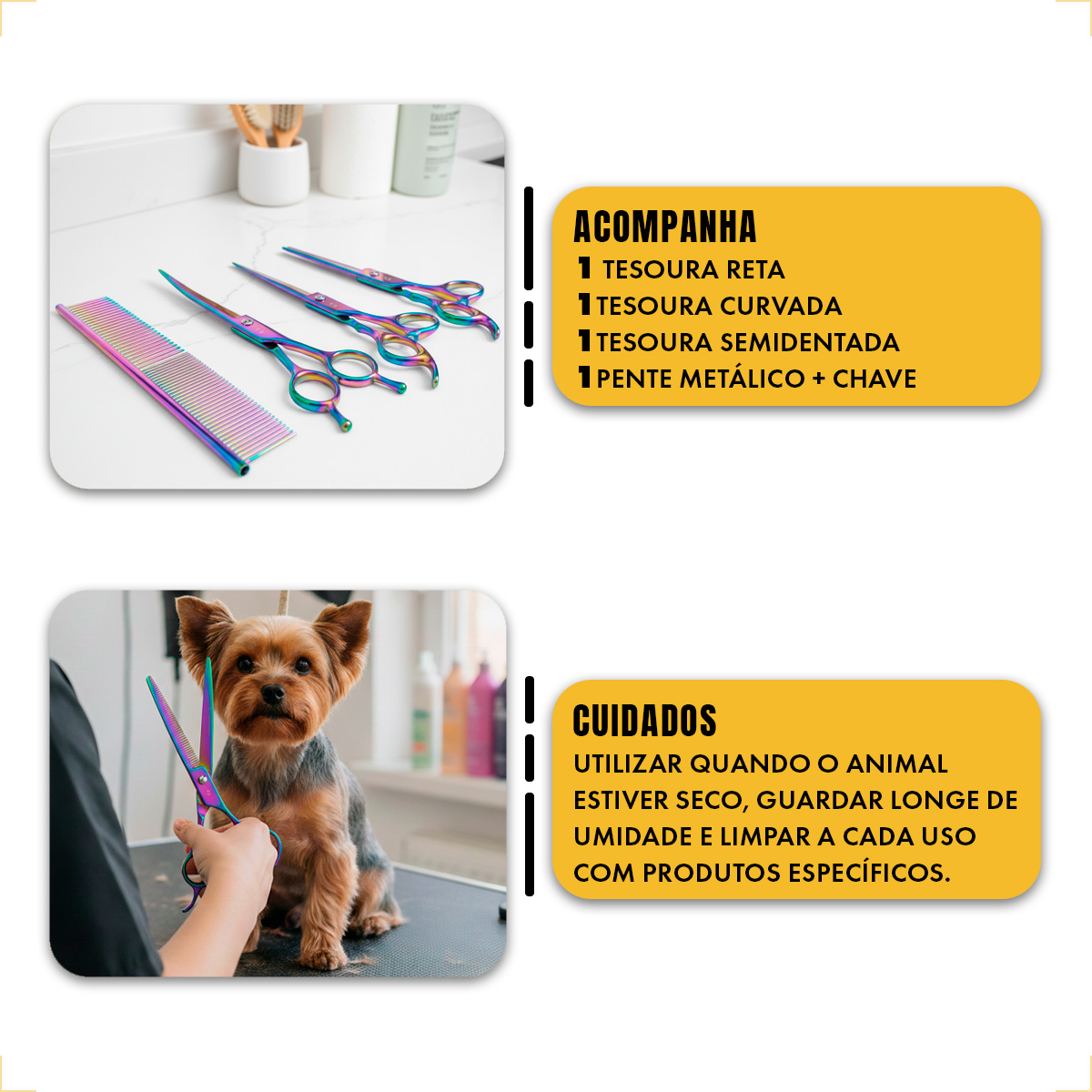 Kit 3 Tesouras Banho Tosa 7 Polegadas (4 Peças) - ANIMAUX - MULTICOLOR — foto 5