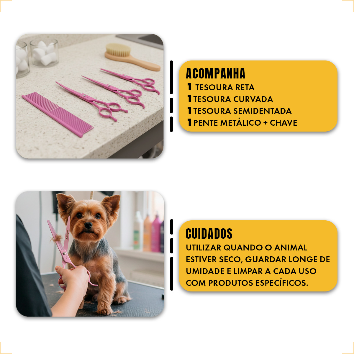 Kit 3 Tesouras Banho Tosa 7 Polegadas (4 Peças) - ANIMAUX - ROSA — foto 5
