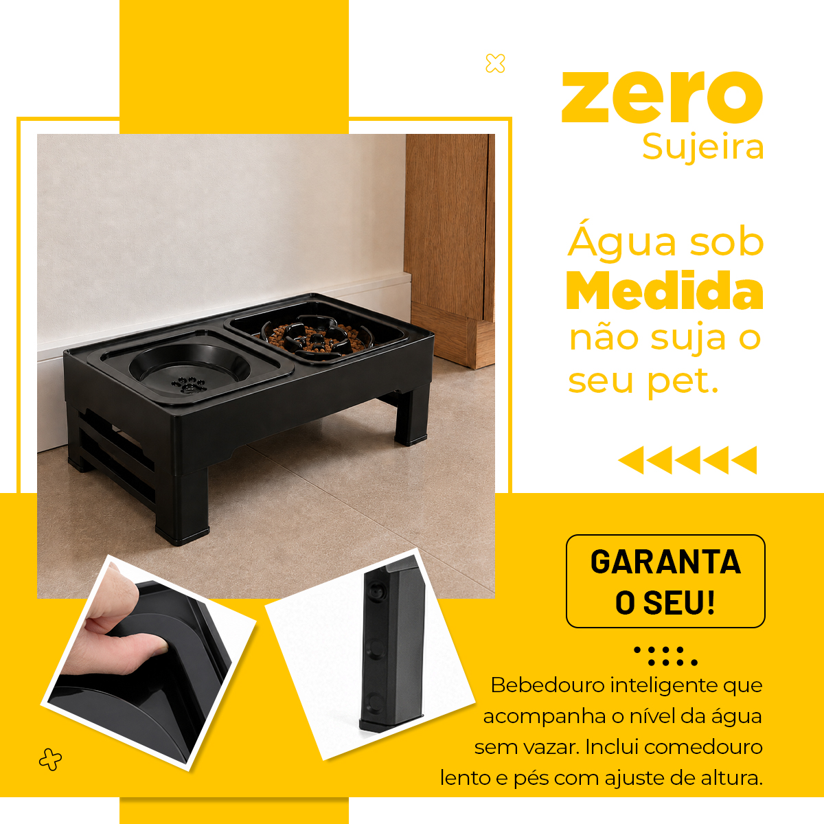 Comedouro e Bebedouro Elevado Cães e Gatos - Preto — foto 5