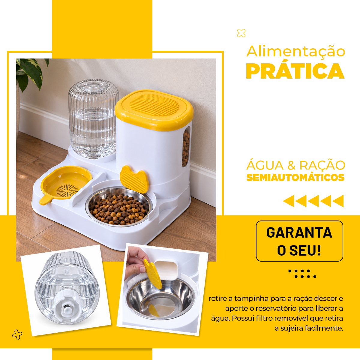 Comedouro e Bebedouro Duplo Automático 800 ML - Amarelo — foto 5