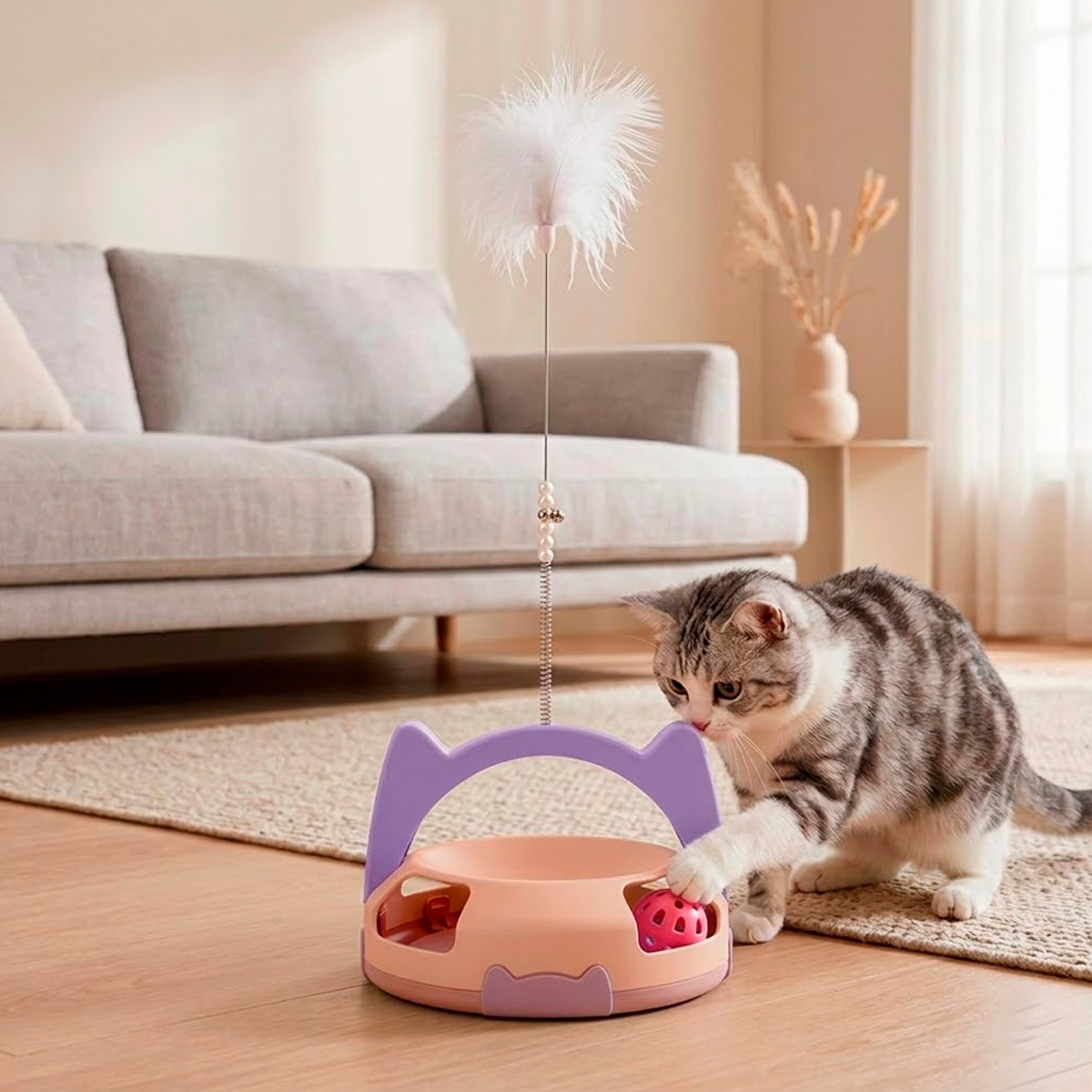Brinquedo Interativo para Gatos com Guizo e Bolinha - Rosa — foto 7